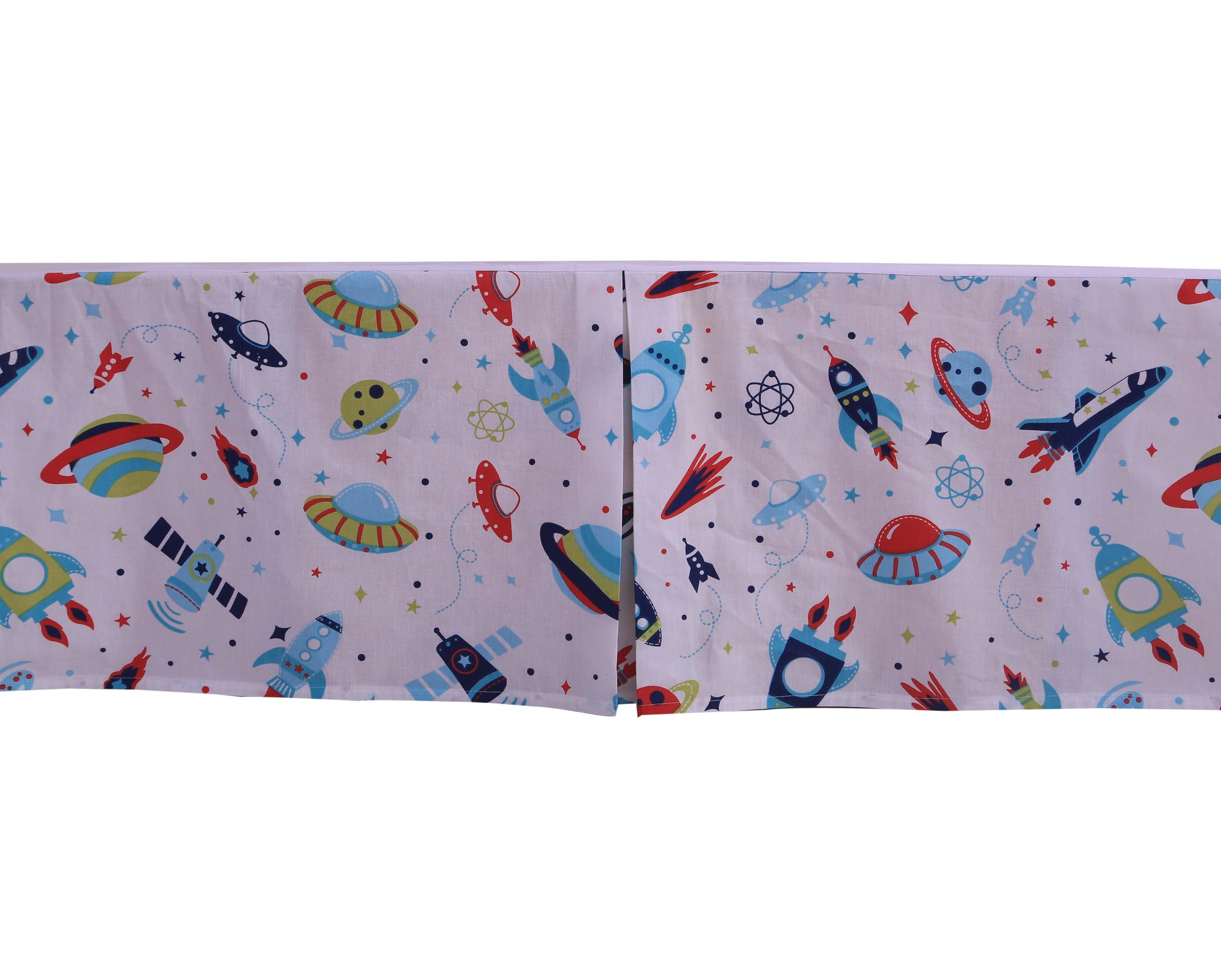 Bacati - Crib or Toddler Bed Skirt or Dust Ruffle 100% Cotton Percale, Airspace, Aqua/Red/Orange/Green/Navy