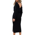 thumbnail image 3 of Vestido elegante de punto para mujer, cuello en V, manga larga y cinturón, 3 of 5