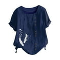 thumbnail image 4 of Atogsazn Womens Short Sleeve T Shirts Tops Summer Casual Flower Printing Loose Shirt Button Tops Linen Blouses for Women Dark Blue XL on Clearance, 4 of 5