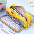 thumbnail image 3 of Large Pencil Case 3 Compartments Pencil Pouch Big Capacity Pencil Bag Stationery Storage Pen Bag - yellow, 3 of 5