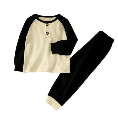 

Winter Toddler Baby Girl Boy Clothes Color Block Knit Walf Checks Outfit Kids Cotton Long Sleeve T Shirt Tops Pants Set 2Pcs