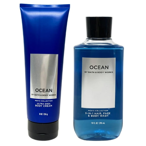 Bath Body Works Men's Collection Ultra Shea Body Cream 2 in 1 Hair and Body Wash OCEAN.