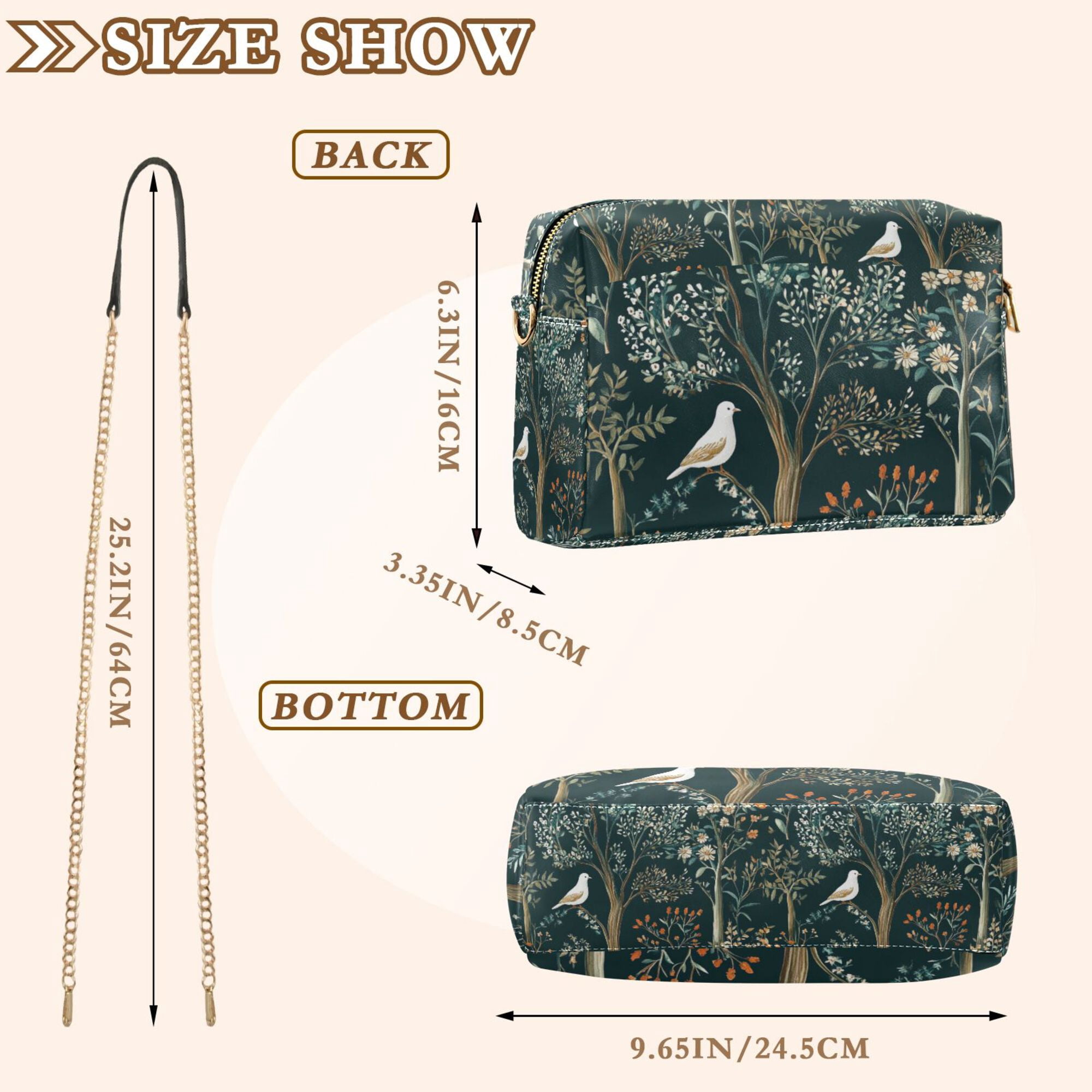 FORMRS Women Crossbody Purse with Chain Strap Vegan Leather Shoulder Handbag, Floral Forest Scene