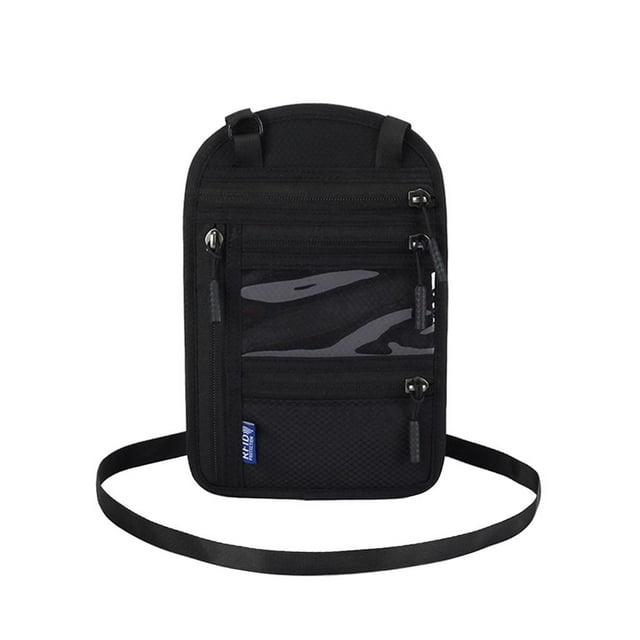 Porta pasaporte, cordón con bloqueo RFID, accesorios de viaje, billetera de viaje segura, negro