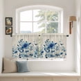 thumbnail image 3 of Blue Ombre Floral Tier Curtains, Spring Elegant Flowers Beige Rustic Light Filtering Kitchen Curtains, 2Pcs Rod Pocket Half Window Treatments Panels for Sink Cafe Cabinet Camper 27.5x36 Inches, 3 of 9