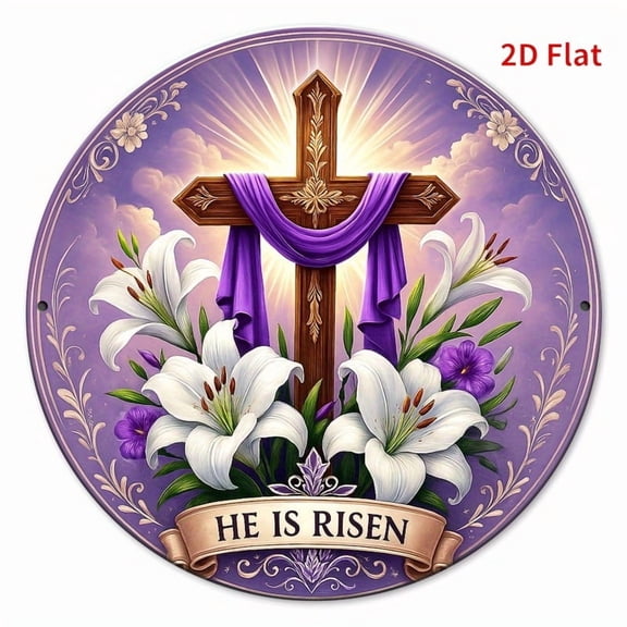 HELLOYOUNG He Is Risen Metal Sign 8x8 Inch Rustic 2D Flat Wall Decor Religious Christian Gift for Home Kitchen Dining Bedroom Faith
