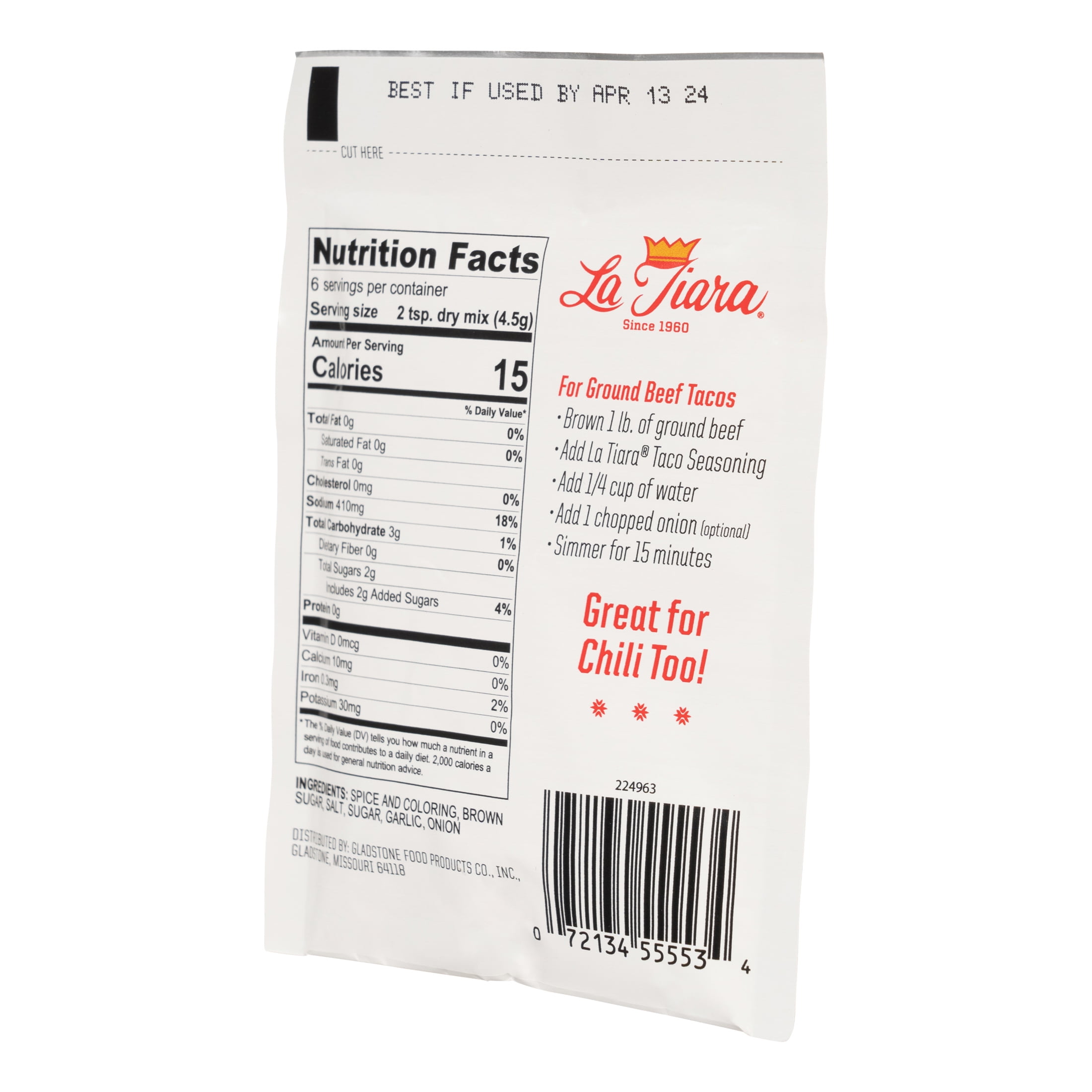 La Tiara Authentic Mexican Taco Seasoning, 1-Ounce Packet