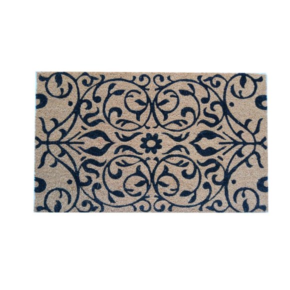 Home Décor Inc. Floral Scroll Coir Door Mat, 18" x 30", Non-Slip Outdoor Entrance Mat, Heavy-Duty Natural Coir Rug