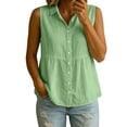 thumbnail image 2 of Otntypg Womens Sleeveless Button Down Shirts Lightweight Soft Cotton Linen Work Peplum Blouses Solid Color V Neck Casual Beach Vacation Collared Tank Tops, 2 of 7
