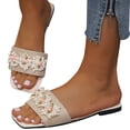 thumbnail image 4 of Women's Summer New Large Size Flower Slippers Women's Flat Casual One Beach Slippers Summer Sandals Beige 39, 4 of 8