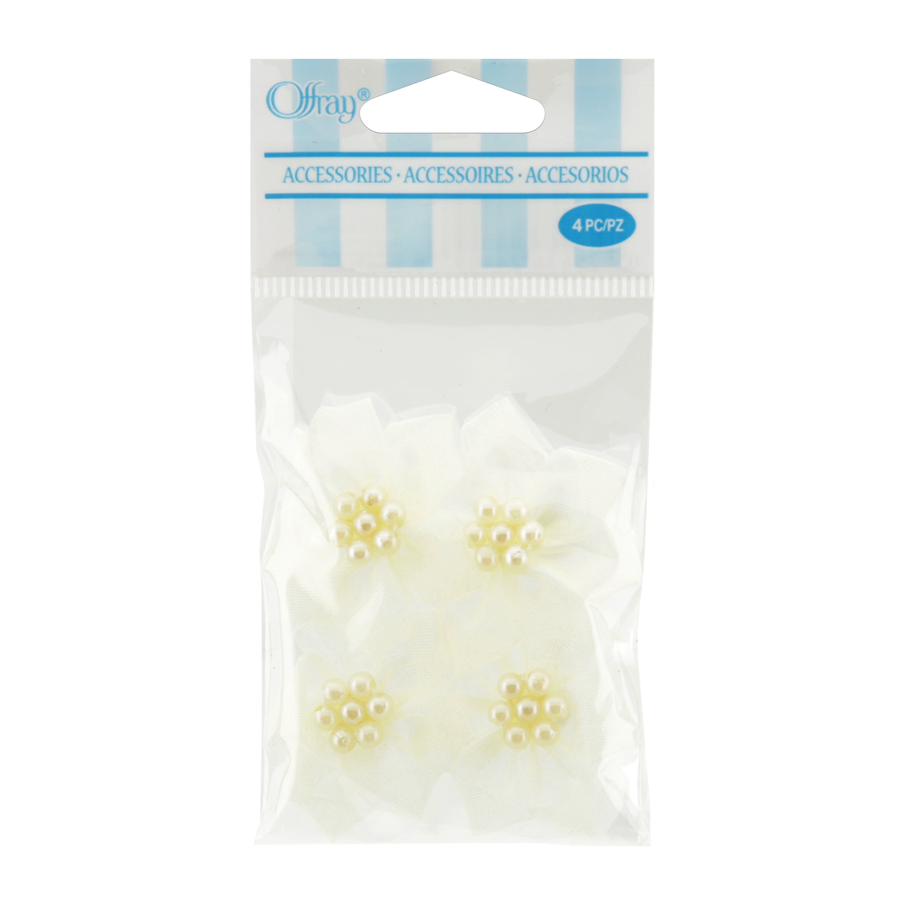 (2 pack) Offray Accessories, Cream Sheer Petal Flower with Pearl Accessory for Wedding, Hair Clips, and Scrapbooking, 4 count, 1 Package