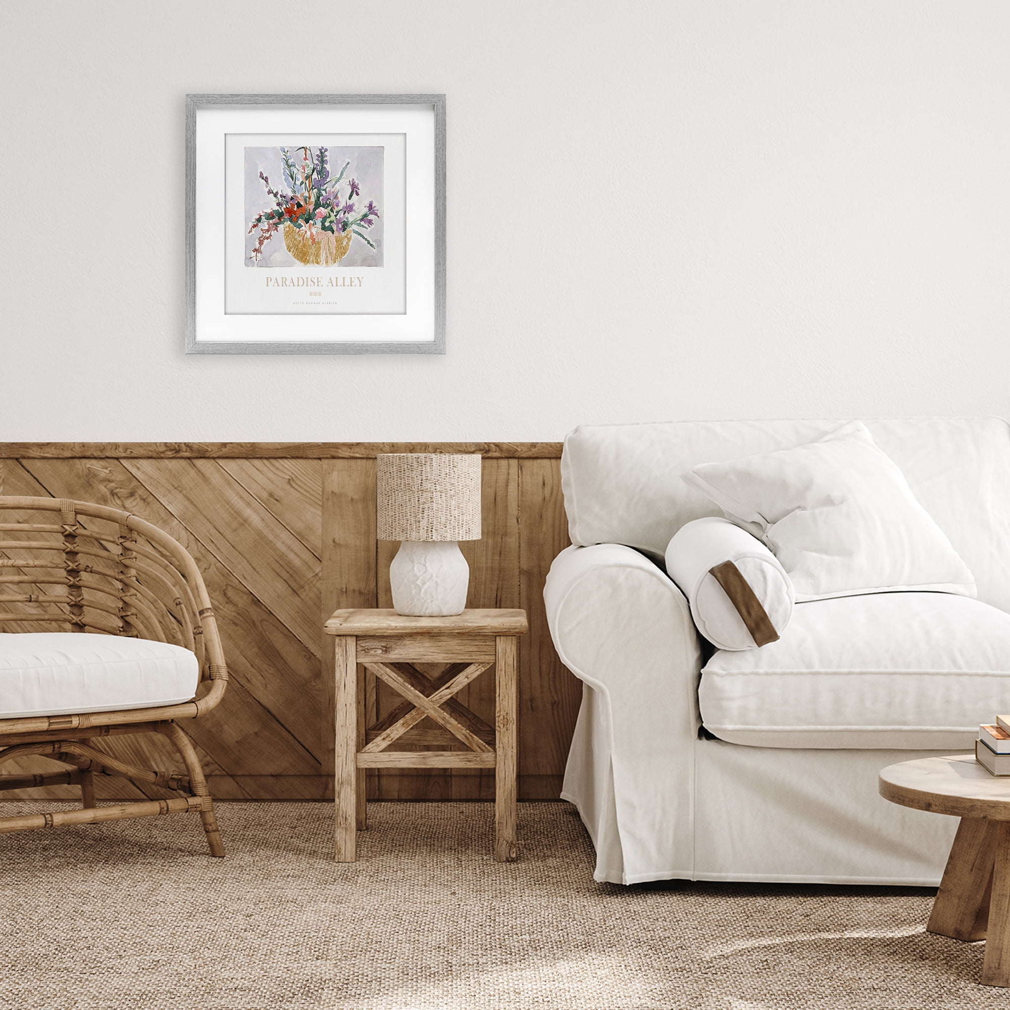 Stupell Industries Paradise Alley Basket of Flowers Gray Framed Print Under Glass, design by Jadei Graphics