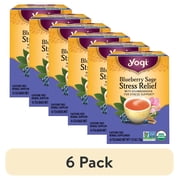 (6 pack) Yogi Blueberry Sage Stress Relief, Organic Herbal Wellness Tea Bags, 16 Count