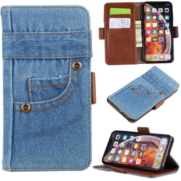 Étui Portefeuille en Cuir Magnétique pour Jeans de Luxe, Porte-Cartes de Haute Qualité pour iPhone 12 et 12 Pro