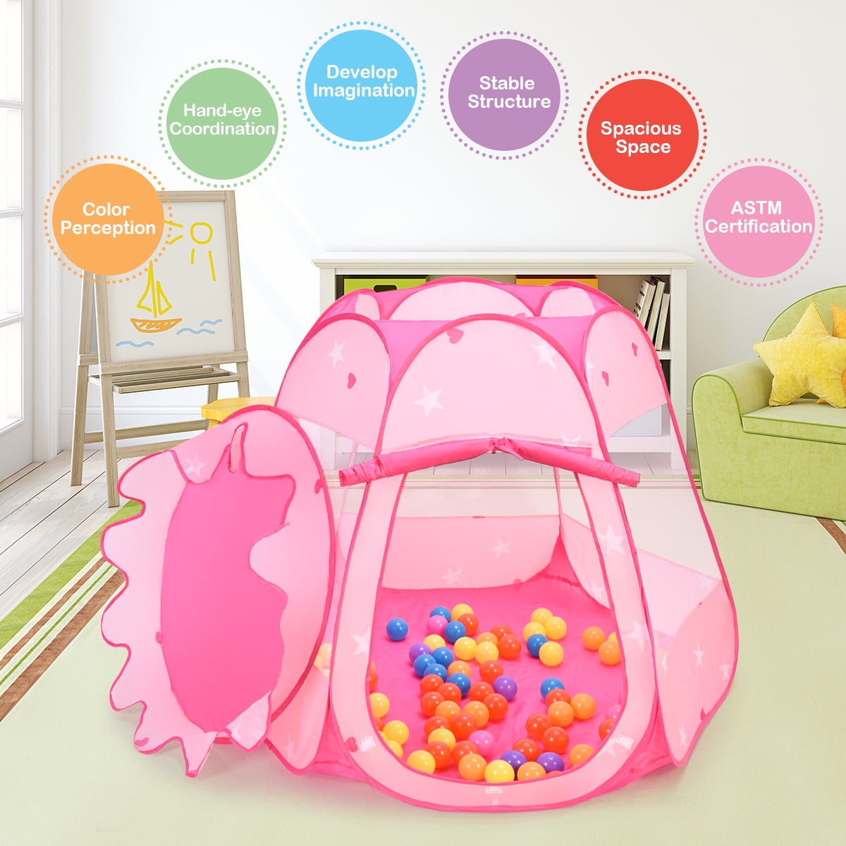 MEKBOK .Kid Outdoor Indoor Princess Play Tent,PortableFun Playhouse Ball Tent Toddler Toys Balls Not Included for Children 