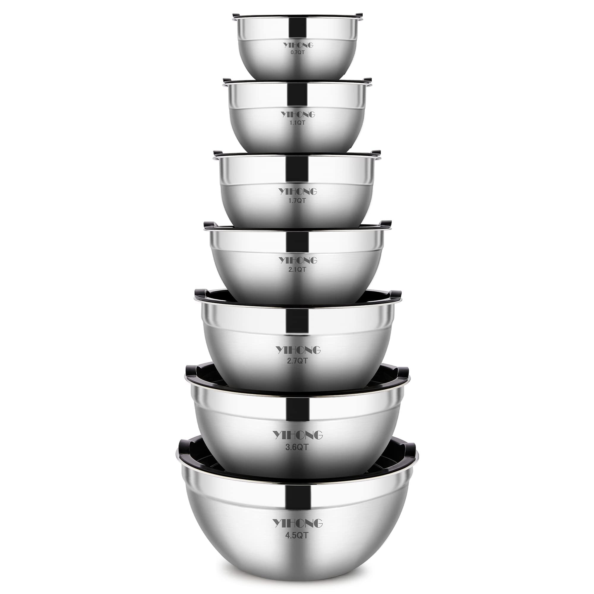 YIHONG Stainless Steel Mixing Bowls Set, 7 Pcs Metal Bowls with Lids