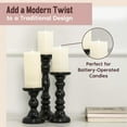 thumbnail image 6 of Luxe Designs | Rustic Black Mango Wood Pillar Candle Holders - Set of 3 Candlestick Holder - Table Centerpieces - Size 6", 9", 12”, 6 of 7