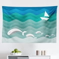 thumbnail image 1 of Nautical Tapestry, Nautical Underwater Wildlife Shark Boat Ships Navy Stormy Weather, Fabric Wall Hanging Decor for Bedroom Living Room Dorm, 2 Sizes, Blue Baby Blue, by Ambesonne, 1 of 1