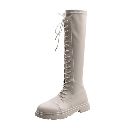 

Women Boots Autumn Winter Boots Womens Boots Solid Color Platform Lace Leather Up Fashion Boots Womens Boots