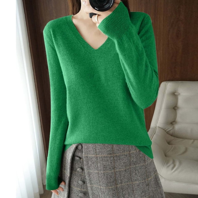Women'S Solid Color Long Sleeve Knitted Sweater Wool Pullover Top For Women Plus Size Tops