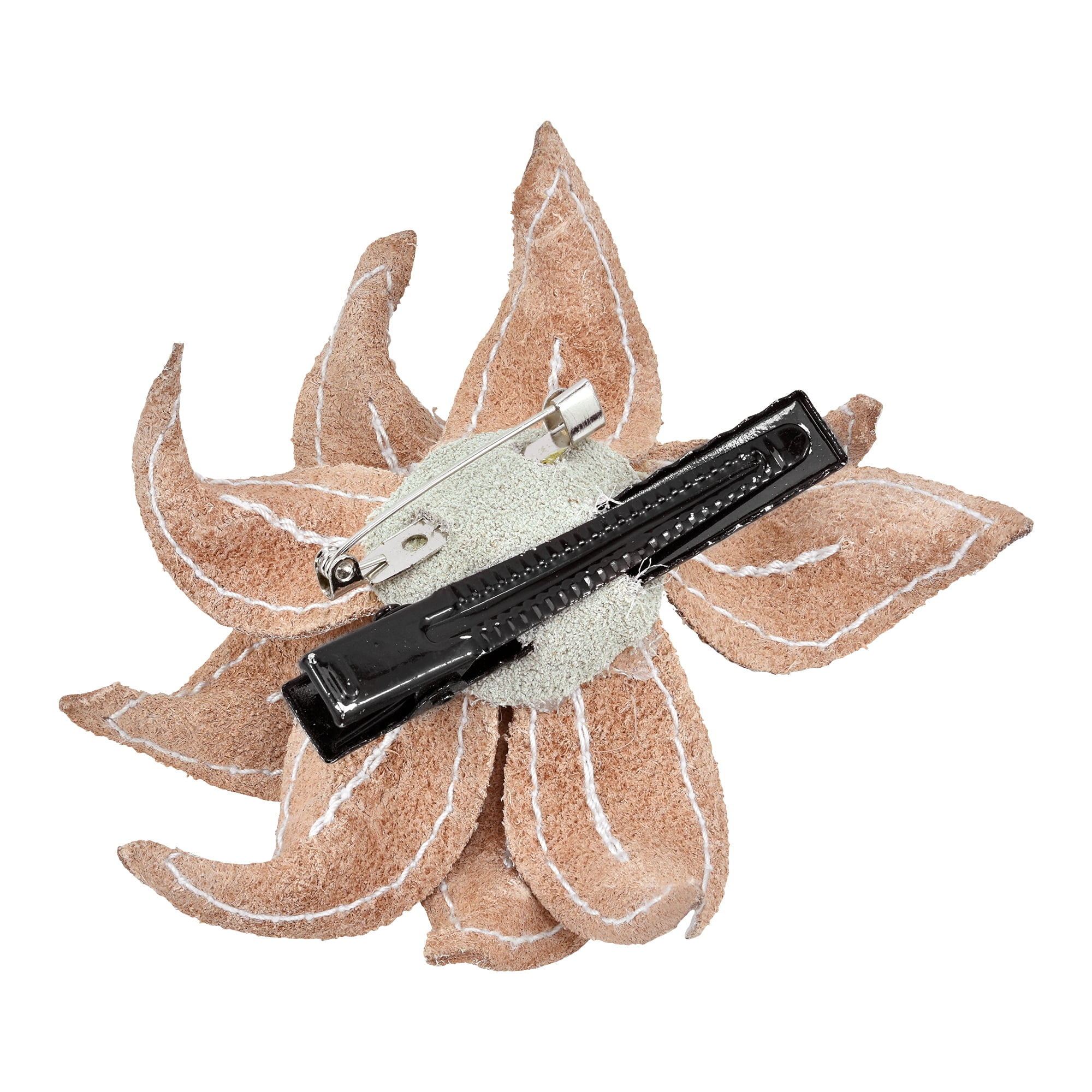 Elegant White Genuine Leather Lily 2 in 1 Multi-Wear Brooch Pin or Hair Clip