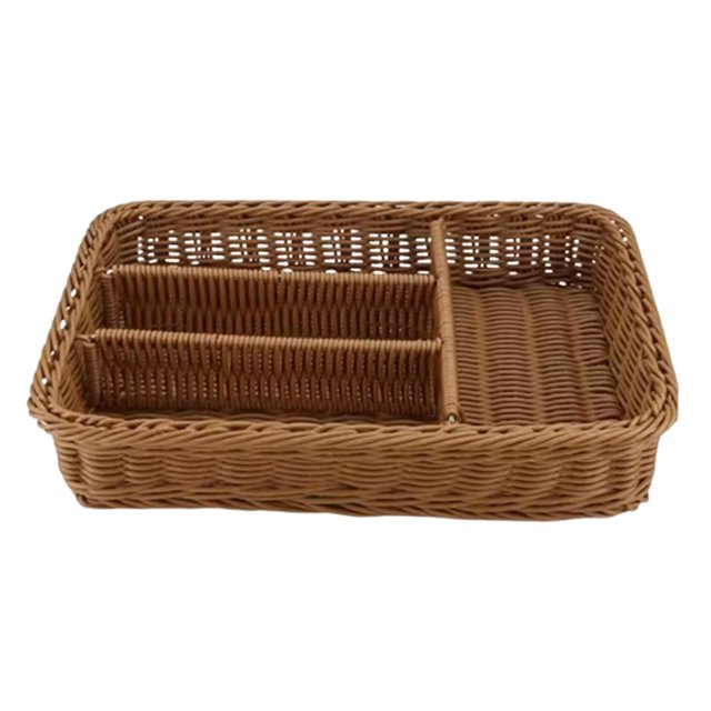 Cesta de almacenamiento dividida Cesta tejida para cubiertos Soporte multifuncional para utensilios para Marrón oscuro L