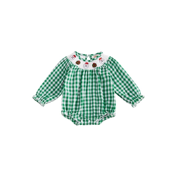 Baby Girl Christmas Outfit Plaid Gingerbread Smocked Bubble Romper Santa Puff Long Sleeve Bodysuit Fall Winter Xmas Clothes
