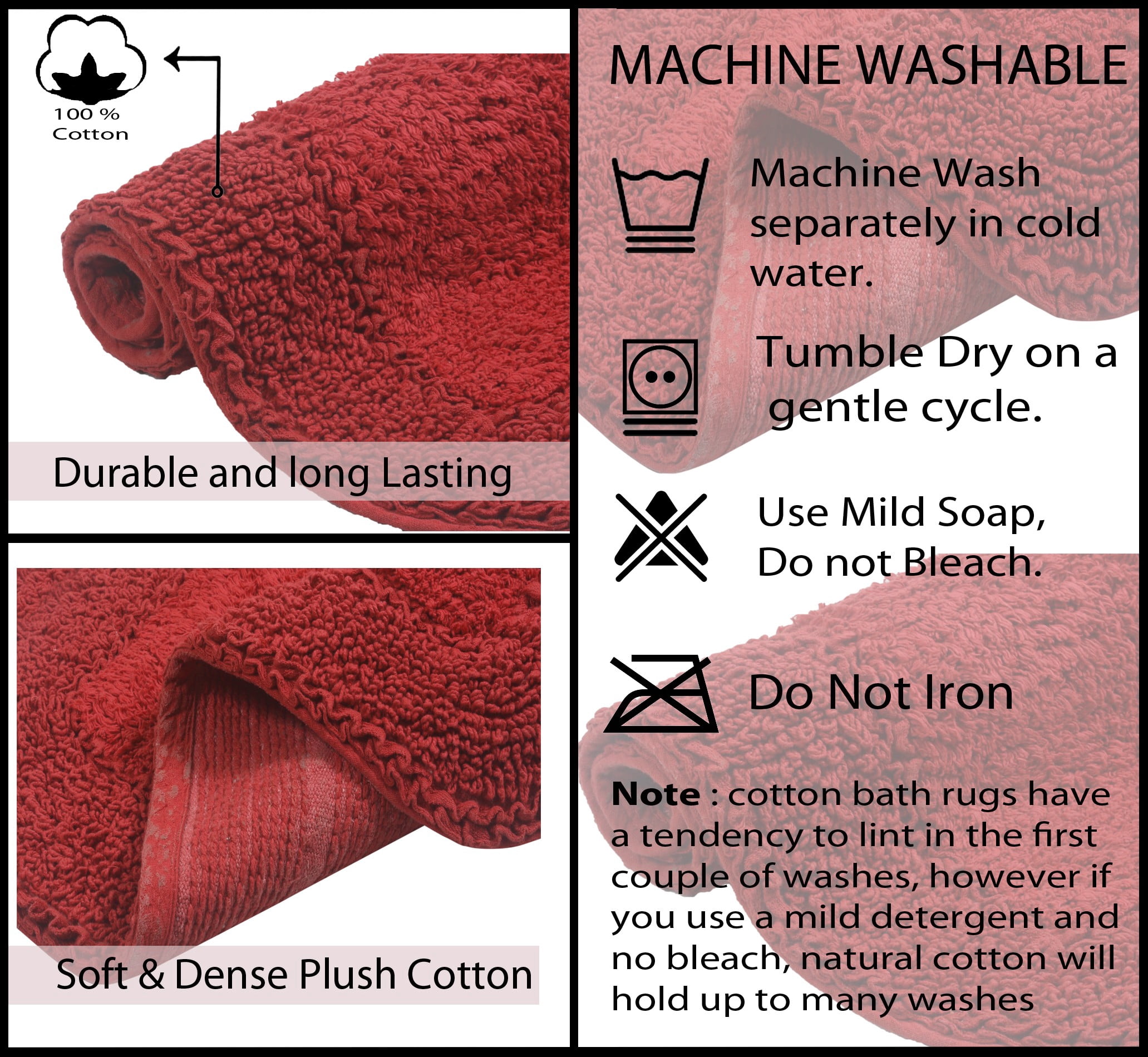 Home Weavers Radiant Collection Bathroom Rug 100% Cotton Bathroom Rugs Set, Washable Rug, Soft Cotton and Absorbent bath Rug, Kitchen Mat, Bath Rug, Bath Floor Mat Non Slip, 24"x40" Rectangle, Red