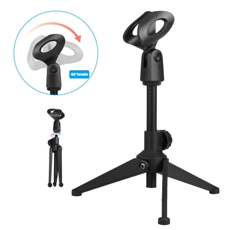 TSV Desktop Tripod Microphone Stand, Adjustable Height 7'' to 9.44'' Inch High with Heavy Duty Clutch Support Weight 5 Lbs, Ideal for Recording Podcast or Desktop