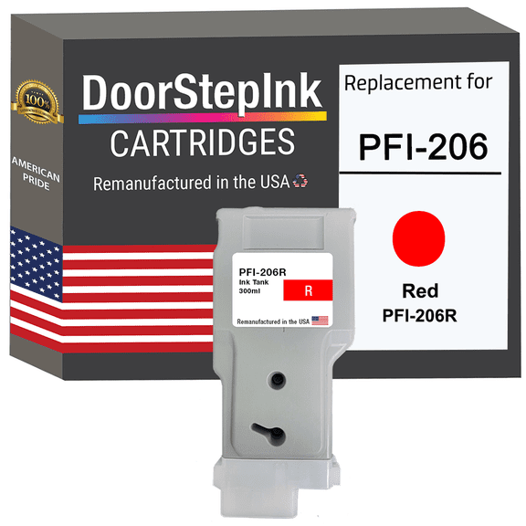 Remanufactured DoorStepInk in the USA Ink Cartridge for Canon PFI-206 300ML Red