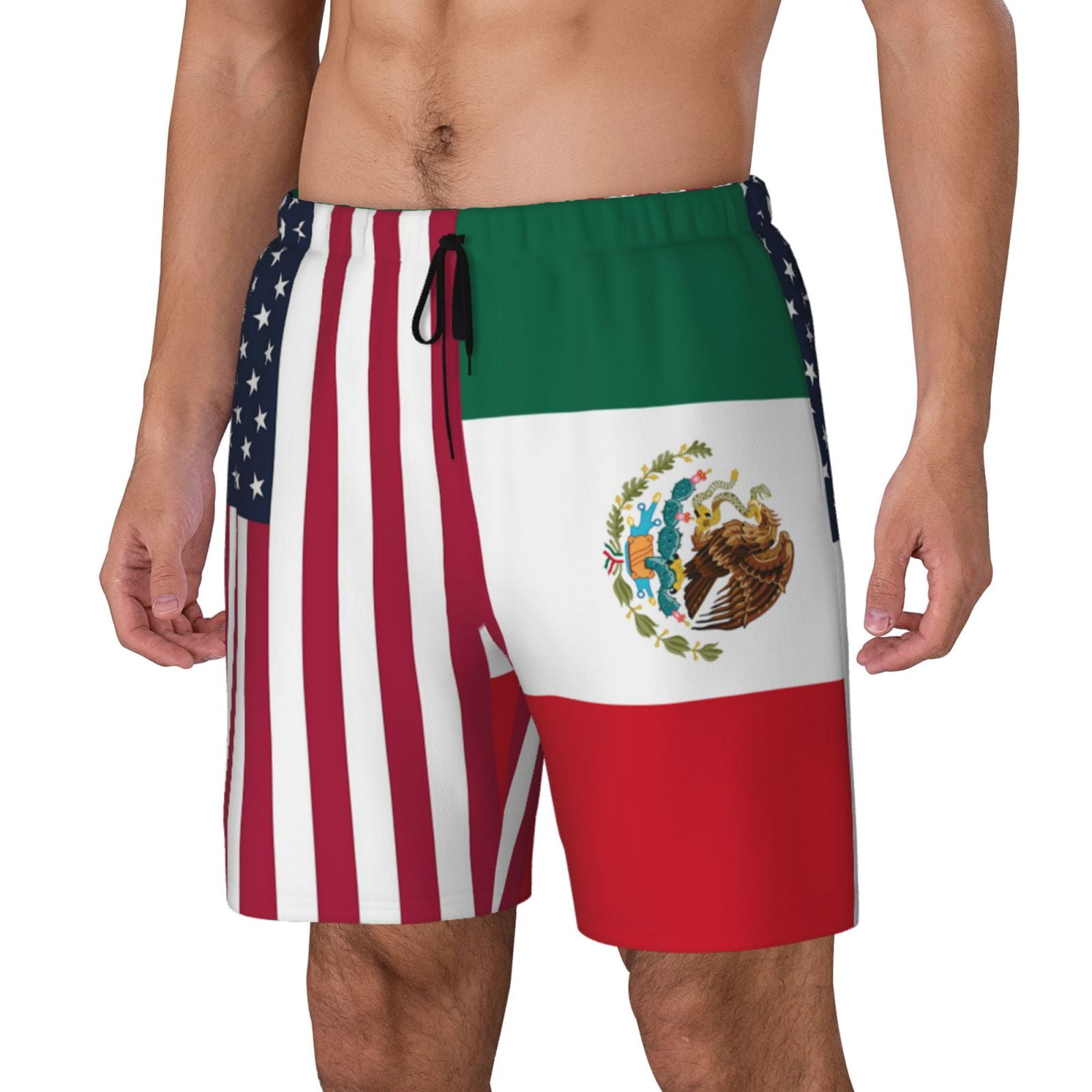 Men's America Mexico Flag Swim Trunks with Compression Liner Bathing Suit Swimwear