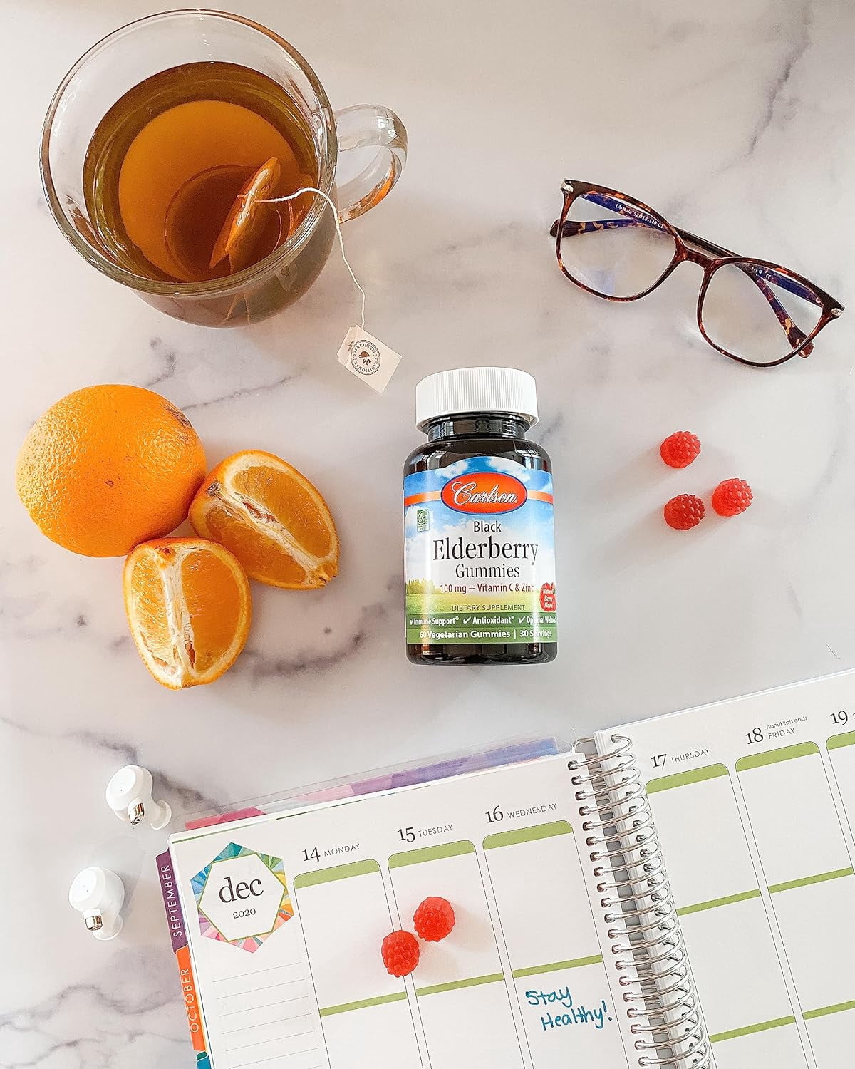 Carlson - Black Elderberry Gummies, 100 mg + Vitamin C and Zinc, Immune Support, Berry Flavor, 120 Gummies