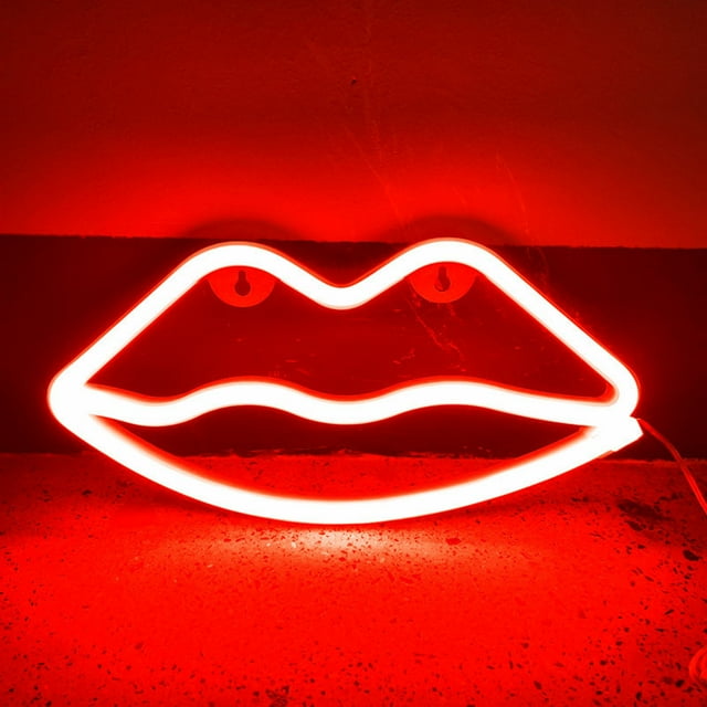 WIFKLSIIPG LED Neon Sign Night Light Battery and USB Powered Signs Neon Lamp Decorative Neon Sign Wall Lamp (Lips)(Red)