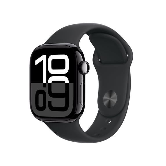 Open Box Apple Watch Series 10 GPS + Cellular 42mm Jet Black Aluminum Case with Black Sport Band - S/M