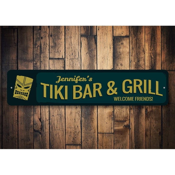 Welcome Tiki Bar and Grill Novelty Decor, Metal Wall Sign - 4x18 Inches