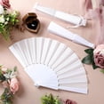 thumbnail image 2 of 80 Pcs Wedding Folding Hand Fans Bulk Silk Fabric Chinese Handheld Foldable Clack Fans with Plastic Ribs for Party, Wedding Gifts, Line Dancing, Home Decorative (White), 2 of 6