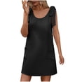 thumbnail image 2 of Robes Décontractées pour Femmes Couleur Unie Col Rond Robe Sans Manches avec Boucle Décorative et Laçage Jupe Courte Robe à Manches Courtes pour Femmes Noir P, 2 of 7