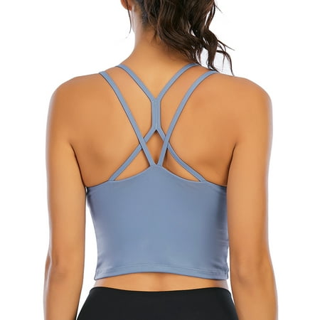 

SHCKE Cross Back Wirefree Medium Support Sport Bra For Women Yoga Workout Fitness Camisole Crop Top With Removable Pads
