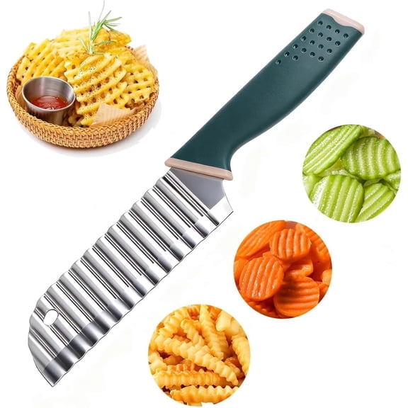 Crinkle Cutter for Veggies, Stainless Steel French Fry Cutter Potato Slicer Wave Chopper with Ergonomic Handle for Carrot Cucumber Fruit