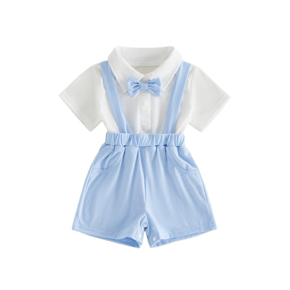BemeyourBBs Newborn Baby Boy Summer Clothes Gentleman Outfit False Two-Piece Romper Short Sleeve Bowtie Contrast Color Jumpsuit Shorts Clothes Casual Blessing Baptism Day Church Outfit