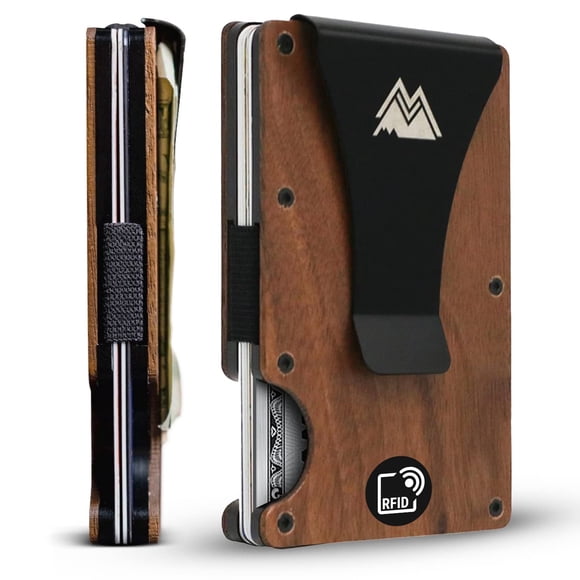Billetera Mountain Voyage Co minimalista para hombre con RFID, color nogal