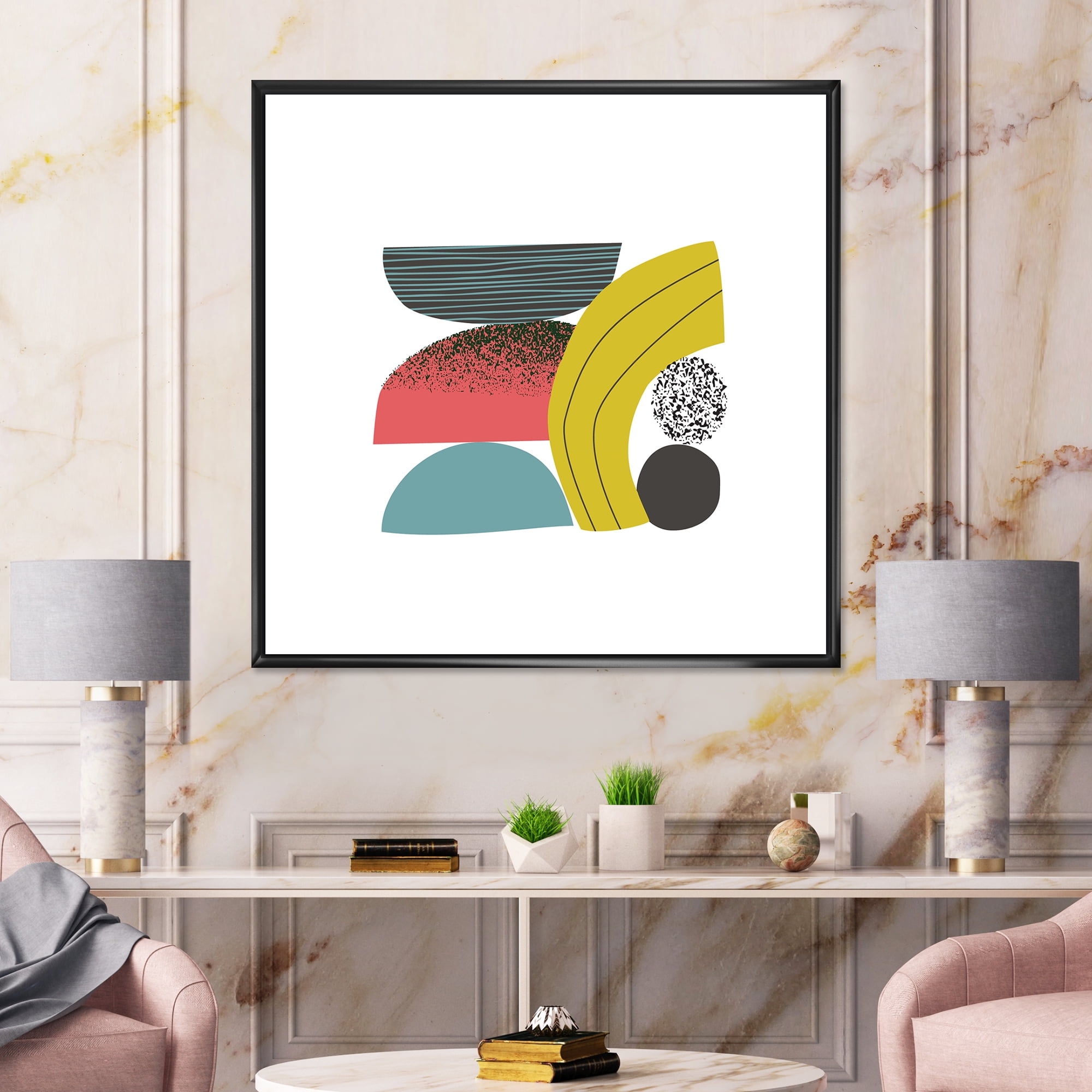 Designart 'Abstract Colorful Geometric Art Collage II' Modern Framed Canvas Wall Art Print
