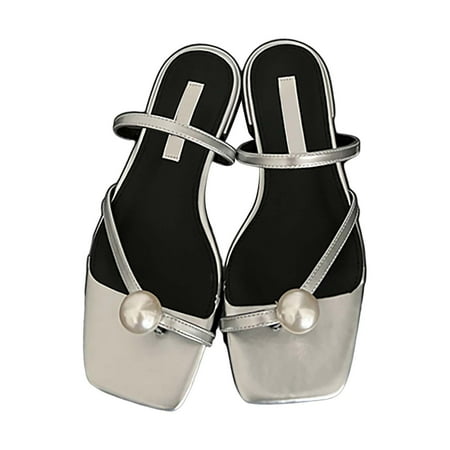 HTGFGMGW Orthotic Sandals For Women Women s Beach Sandals Hollow Casual Slippers Flat Shoes Retro Sandals Arch Support Sandals Women s Bride Gifts Silver