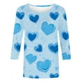thumbnail image 5 of Feancey Women's 3/4 Sleeve Valentines Shirt Spring Casual Plus Size Tunic Tops Novelty Heart Printed Loose T-Shirts Dressy Trendy Going Out Tees Light Blue 4XL, 5 of 7
