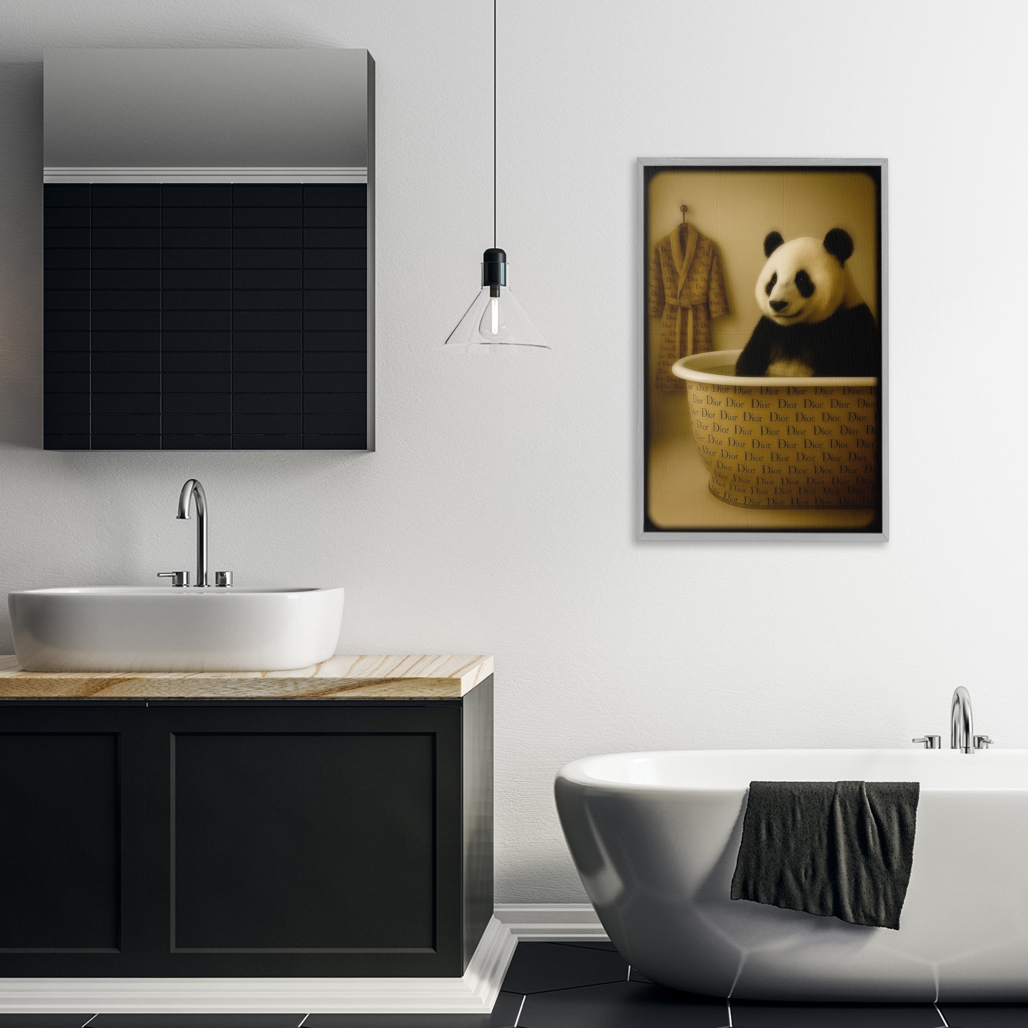 Stupell Industries Couture Panda in Luxury Tub Gray Framed Giclee Art, design by Grotto Studios
