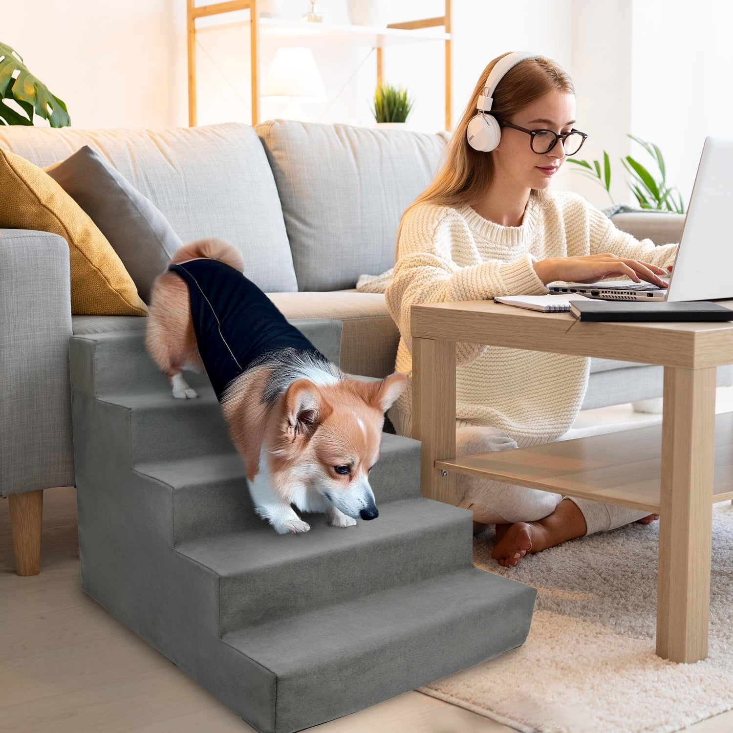 Precious Tails Deluxe High-Density Foam 5-Step Pet Stairs for Dogs and Cats - Durable, Lightweight, and Portable Staircase for Easy Mobility Assistance