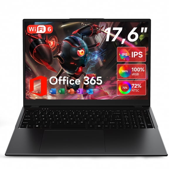 Jumper 17.6" Laptop Windows 11, 16GB DDR4 640GB Storage Laptop Computer, 4-Core Intel N95 Processor(Up to 3.4GHz), 100% sRGB, Backlit Keyboard, 1yr Office 365 Free, Black