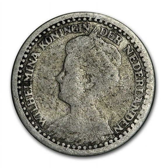 1910-1925 Netherlands Silver 10 Cents Wilhelmina I Avg Circ