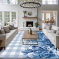 thumbnail image 4 of Summer Ocean Coral Washable Living Room Rugs 5'x8', Nautical Sea Watercolor Blue Starfish Shell Plaid Low Pile Throw Large Area Rug Non-Slip Sturdy Edge Binding Carpet for Living Room Kitchen Office, 4 of 9