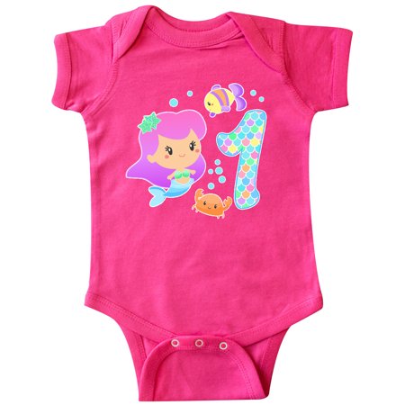 

Inktastic First Birthday Mermaid with fish and crab Gift Baby Girl Bodysuit
